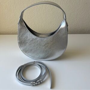 LOFT Metallic Crescent Crossbody Bag | Silver | NWT